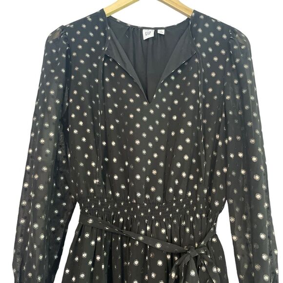 Gap Black Metallic Polka Dot Long Sleeve Midi Dress Women’s Size Small - Picture 2 of 9